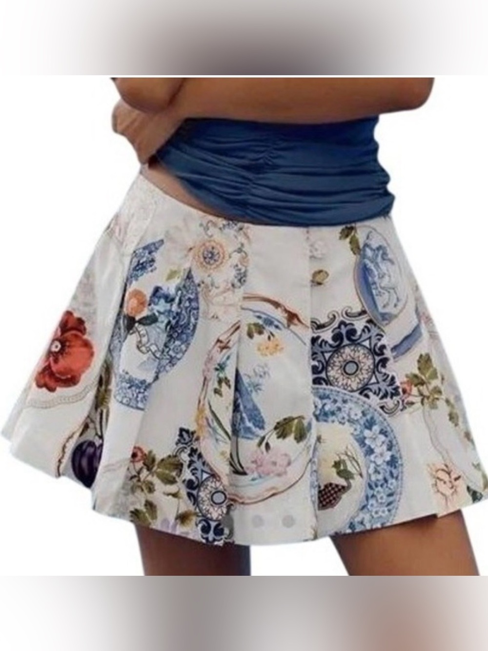 Anthropologie Mauve Tea Towel Printed Pleated Skort - Picture 6 of 16